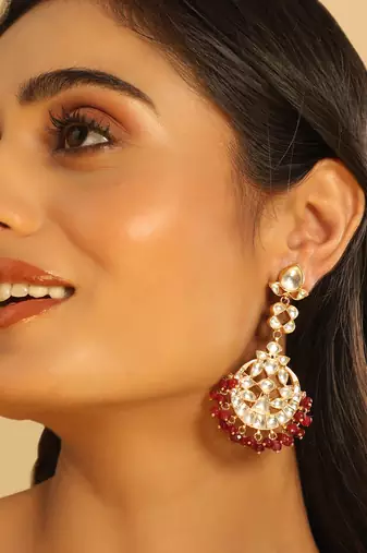 gold plated serenoor ruby kundan chandbali earrings
