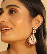 gold plated serenoor ruby kundan chandbali earrings