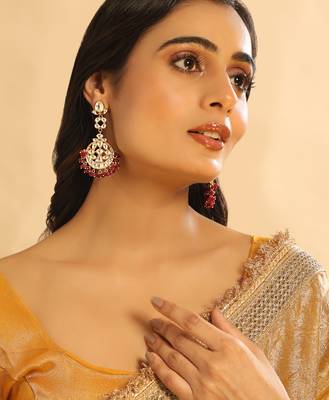 gold plated serenoor ruby kundan chandbali earrings 2