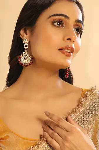 gold plated serenoor ruby kundan chandbali earrings