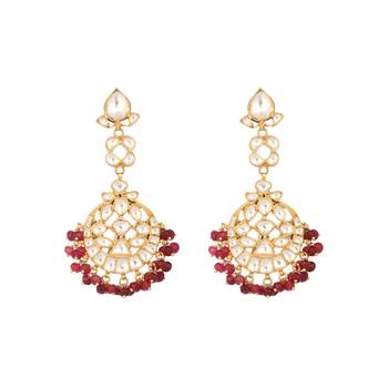 gold plated serenoor ruby kundan chandbali earrings 3
