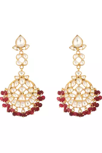 gold plated serenoor ruby kundan chandbali earrings