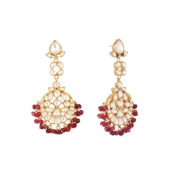 gold plated serenoor ruby kundan chandbali earrings 4