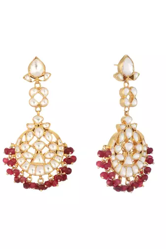 gold plated serenoor ruby kundan chandbali earrings