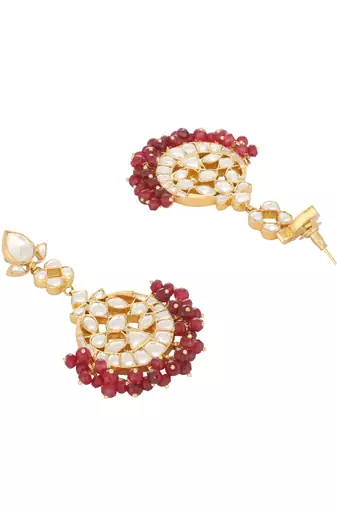 gold plated serenoor ruby kundan chandbali earrings