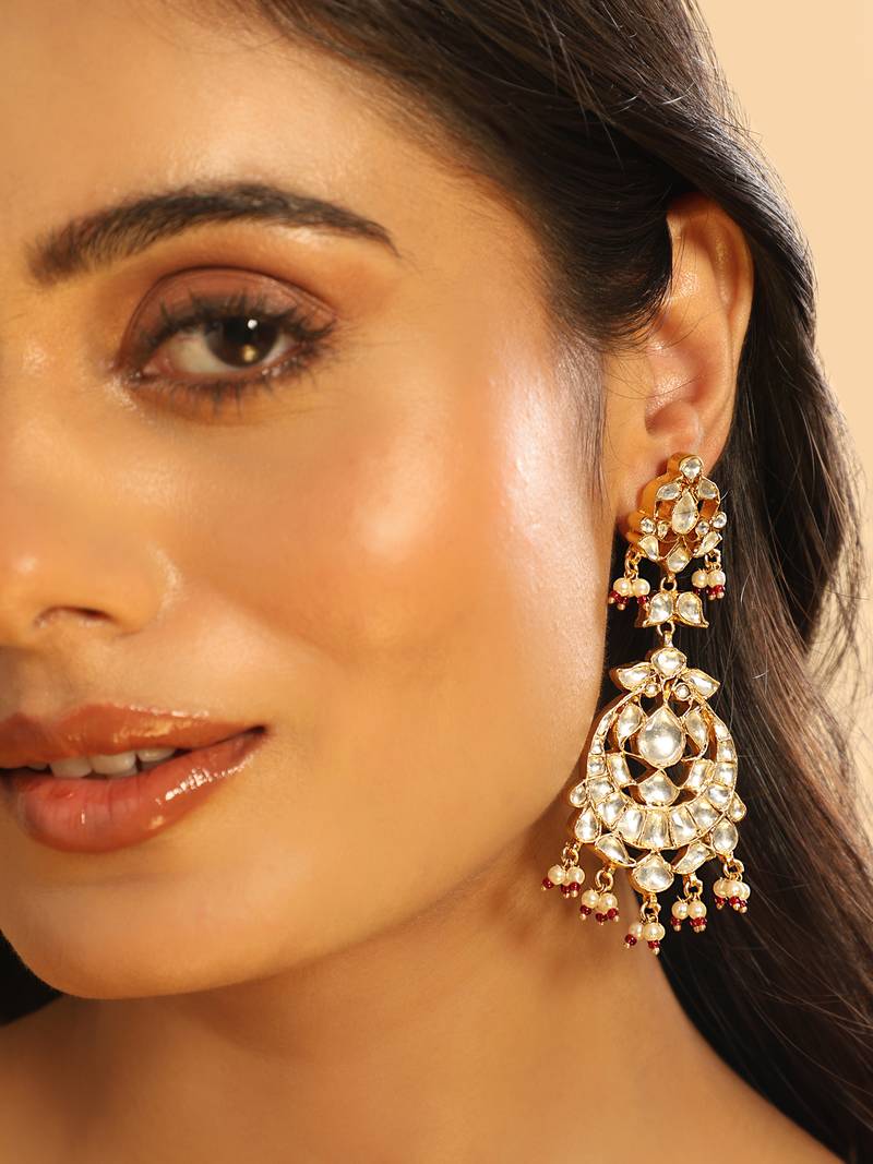gold plated serenoor pearl chandbali earrings