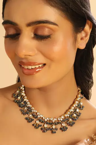 gold plated azure dusk kundan necklace