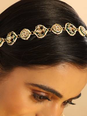 gold plated kundan ornate royal matha patti cum necklace 1