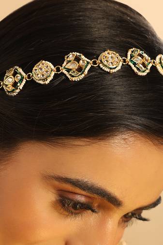 gold plated kundan ornate royal matha patti cum necklace