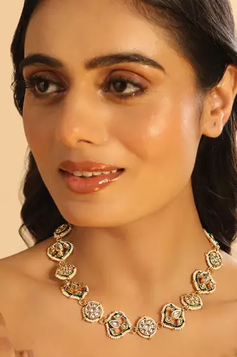 gold plated kundan ornate royal matha patti cum necklace