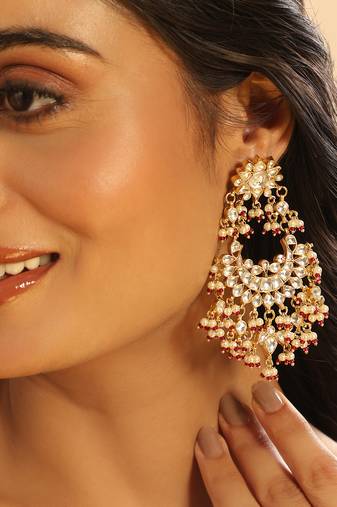 gold plated pearl empress chandbali earrings