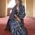 Navy blue poly viscose silk patola printed saree with heavy dimond swarovski work border