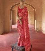 Red poly viscose silk patola printed saree with heavy dimond swarovski work border