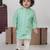 Mint green kurta with aeroplanes/clouds hand embroidered bundi jacket with pajama set