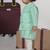 Mint green kurta with aeroplanes/clouds hand embroidered bundi jacket with pajama set