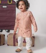 Onion pink aeroplans/clouds hand embroidery kurta with pajama set