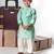 Mint green aeroplans/clouds hand embroidery kurta with pajama set
