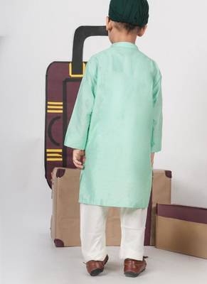 Mint green aeroplans/clouds hand embroidery kurta with pajama set 3
