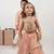 Onion pink travel theme hand embroidered blouse with double layer ghagara set