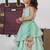 Mint green travel theme hand embroidered blouse with double layer ghagara set