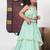 Mint green travel theme hand embroidered blouse with double layer ghagara set
