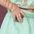 Mint green travel theme hand embroidered blouse with double layer ghagara set