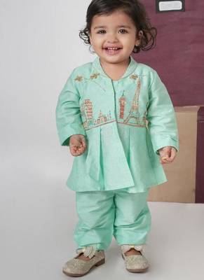 Mint green travel theme hand embroidered cord set 1
