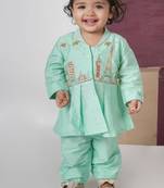 Mint green travel theme hand embroidered cord set