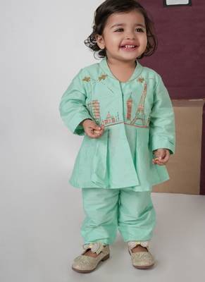 Mint green travel theme hand embroidered cord set 2