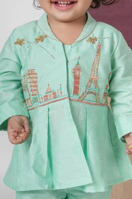 Mint green travel theme hand embroidered cord set 4