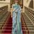 Sky blue poly viscose satin silk color block rangat woven foil printed saree