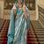 Sky blue poly viscose satin silk color block rangat woven foil printed saree