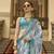 Sky blue poly viscose satin silk color block rangat woven foil printed saree