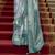 Sky blue poly viscose satin silk color block rangat woven foil printed saree