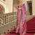 Pink poly viscose satin silk color block rangat woven foil printed saree