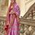 Pink poly viscose satin silk color block rangat woven foil printed saree