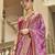 Pink poly viscose satin silk color block rangat woven foil printed saree