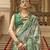 Green poly viscose satin silk color block rangat woven foil printed saree