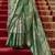 Green poly viscose satin silk color block rangat woven foil printed saree