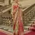 Red poly viscose satin silk color block rangat woven foil printed saree