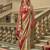 Red poly viscose satin silk color block rangat woven foil printed saree