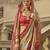 Red poly viscose satin silk color block rangat woven foil printed saree