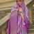 Purple poly viscose satin silk color block rangat woven foil printed saree