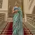 Blue poly viscose satin silk color block rangat woven foil printed saree
