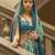 Blue poly viscose satin silk color block rangat woven foil printed saree