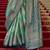 Blue poly viscose satin silk color block rangat woven foil printed saree