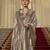 Grey poly viscose satin silk color block rangat woven foil printed saree