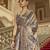 Grey poly viscose satin silk color block rangat woven foil printed saree
