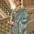 Dove grey poly viscose satin silk color block rangat woven foil printed saree