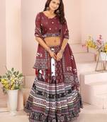 white rayon printed navratri special lehenga choli